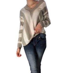 White and Beige Knit Sweater